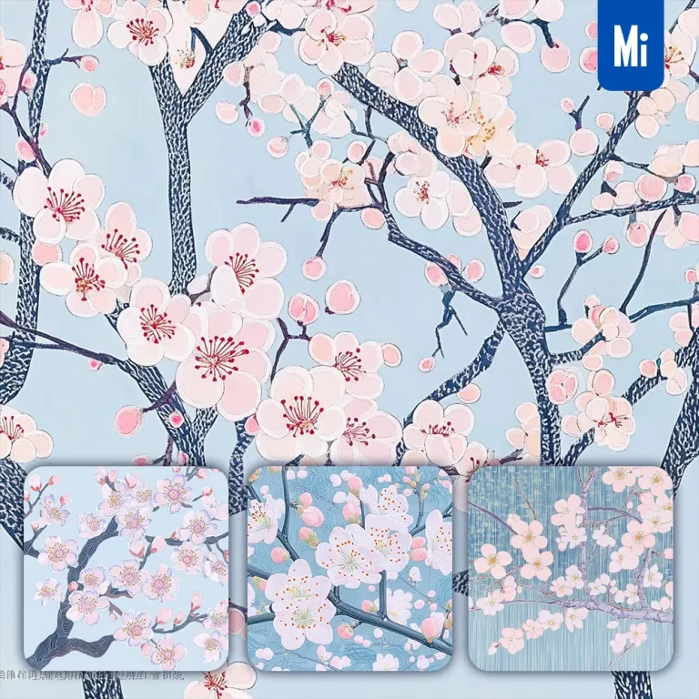 midjourney prompt plum blossom pink flower petal illustration drawing