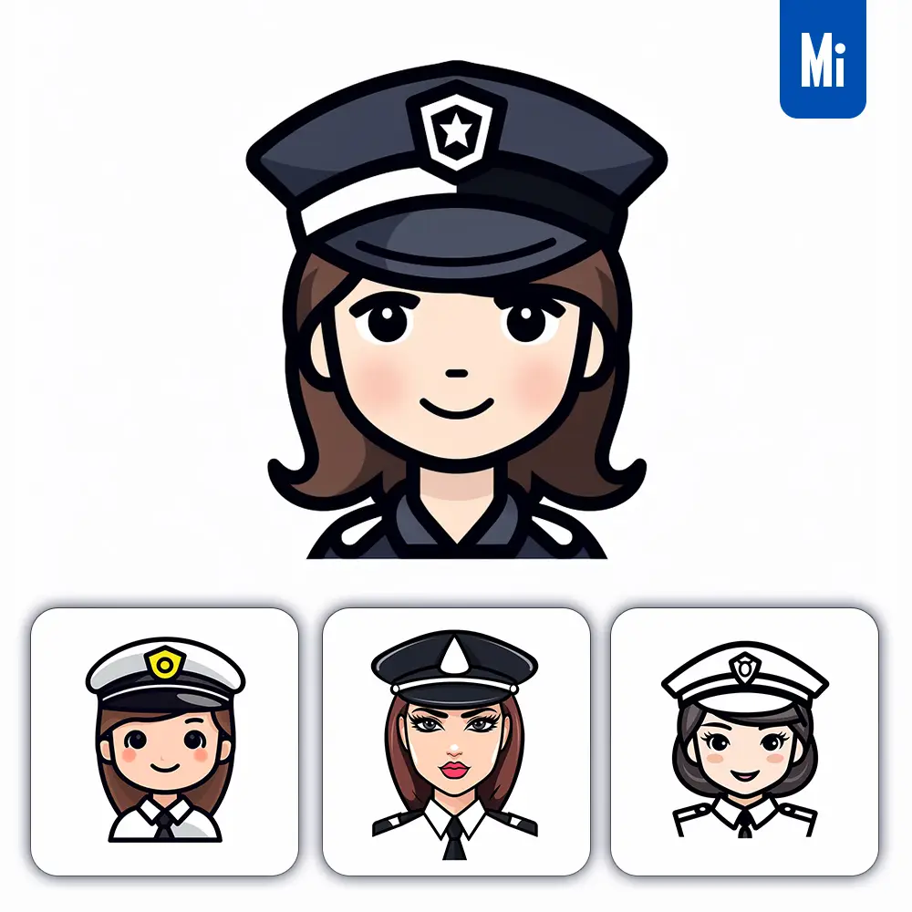 midjourney prompt police woman policewoman line cartoon graphic icon illustration avatar logo portrait