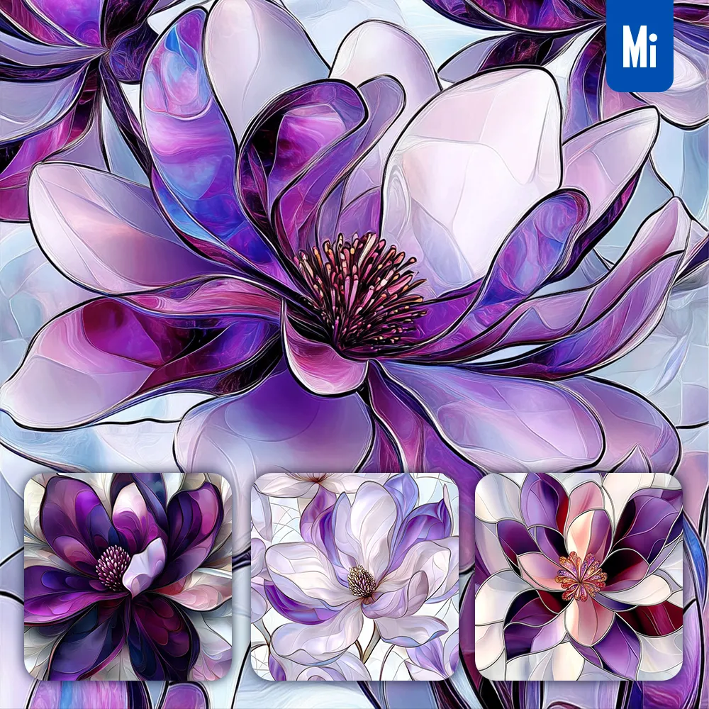 midjourney prompt purple magnolia trunk branch flower realistic illustration