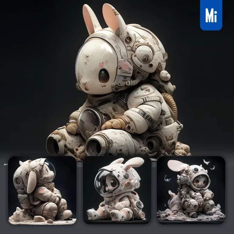 midjourney prompt rabbit sit white astronaut helmet spaceman 3D toy