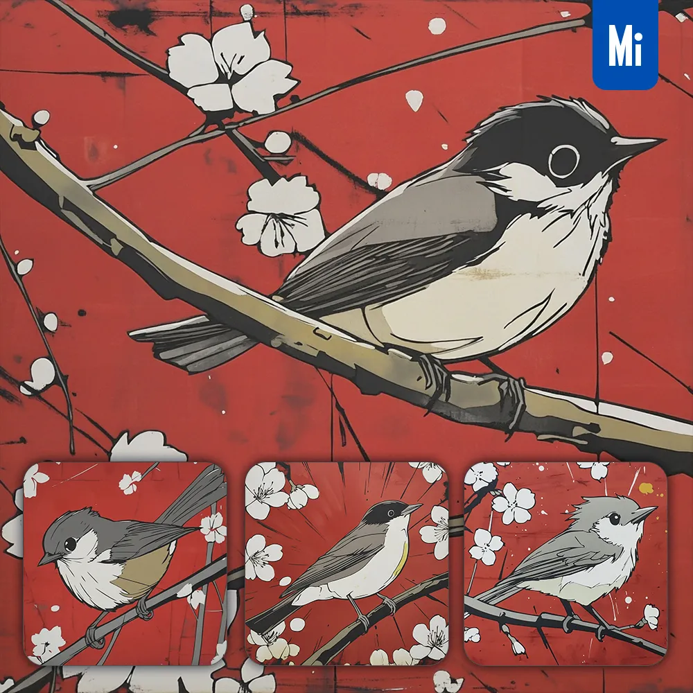 midjourney prompt red bird branch cartoon animation comic