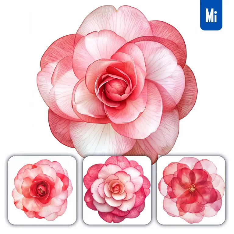 midjourney prompt red camellia flower petal illustration drawing