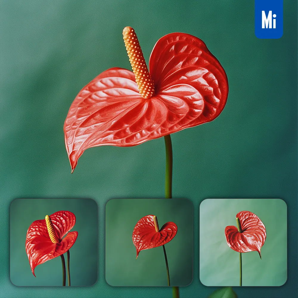midjourney prompt red green close up anthurium flower photography