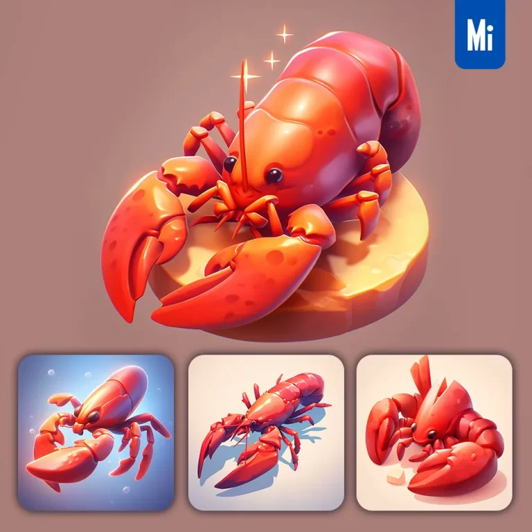 midjourney prompt red lobster 3D game icon cartoon