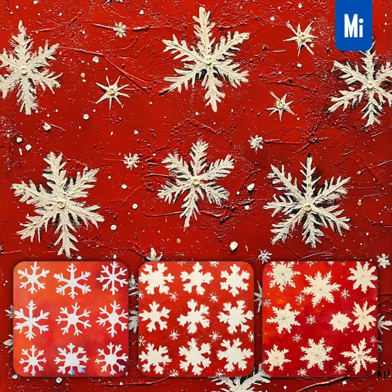 midjourney prompt red snow snowflake pattern winter oil painting