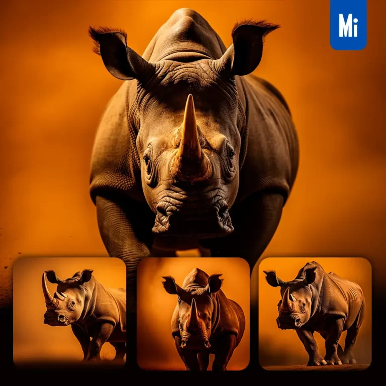 midjourney prompt rhinoceros side head orange yellow silhouette photography