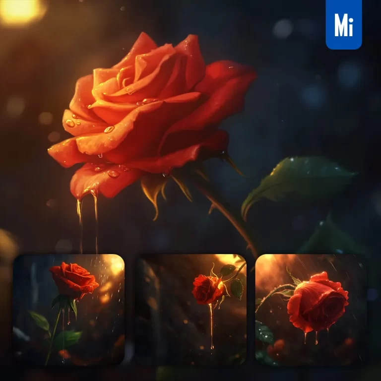 midjourney prompt rose red dripping water drop rain liquid dark painting