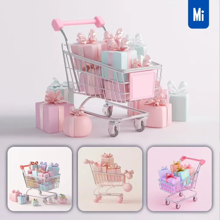 midjourney prompt shopping cart icon cute gift box balloon 3D