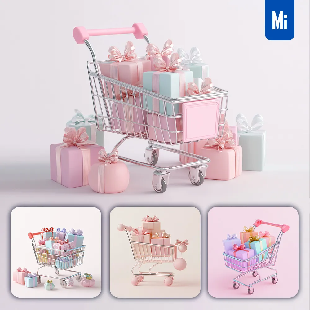 midjourney prompt shopping cart icon cute gift box balloon 3D