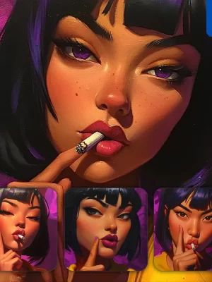 Midjourney Prompt Smoke Smoking Woman Girl Cigarette Head Face Painting