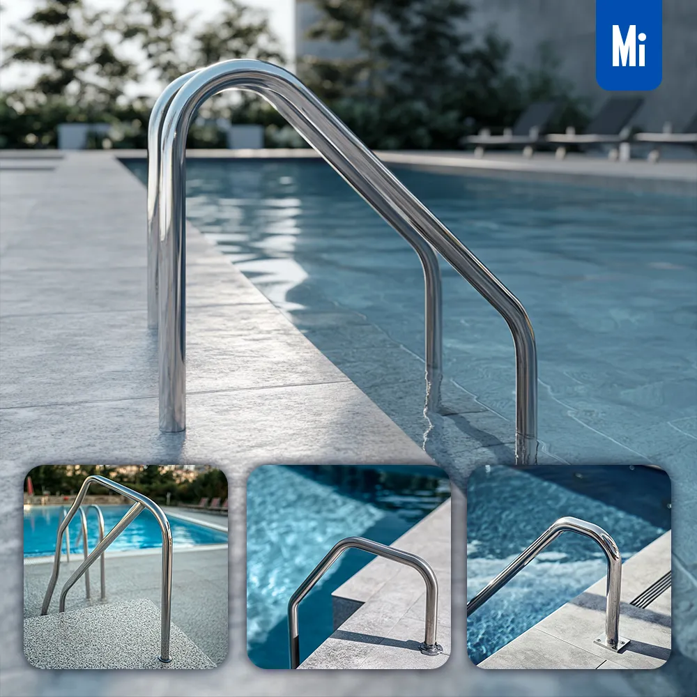 midjourney prompt swimming pool handrail close up photography