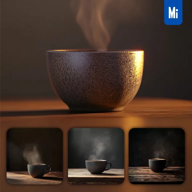 midjourney prompt teacup 3D wood table photography