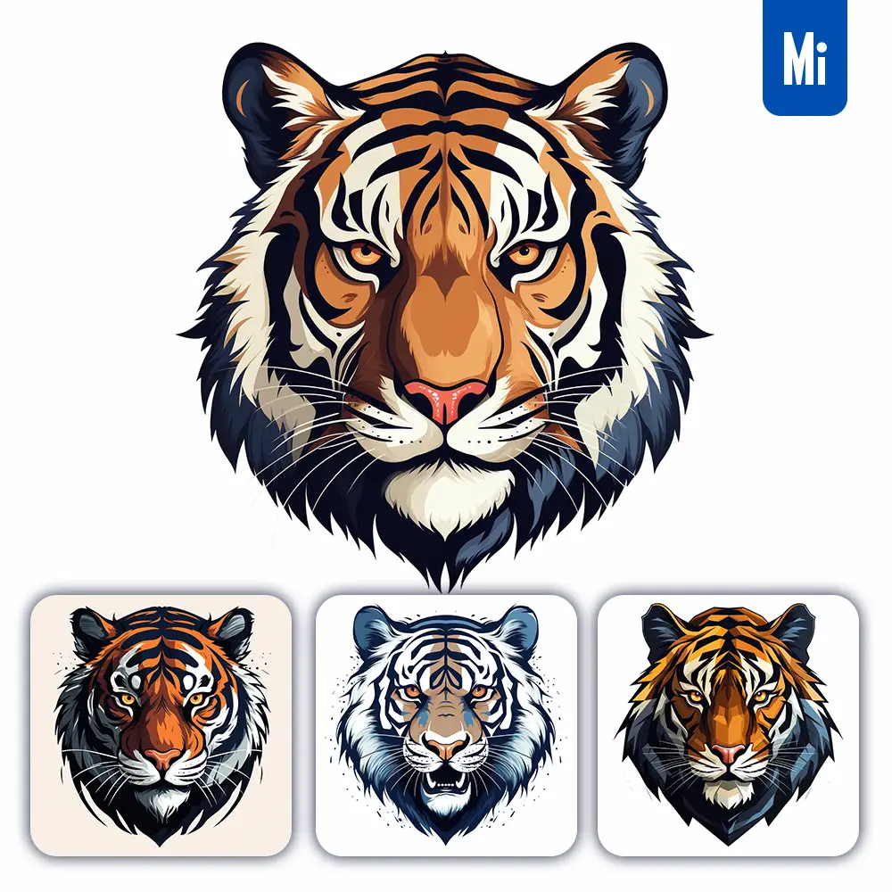 midjourney prompt tiger head face Japanese graphic vector illustration