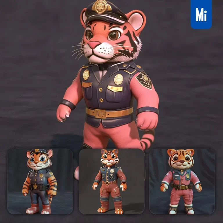 midjourney prompt tiger pink police policeman popmart blindbox 3D cartoon