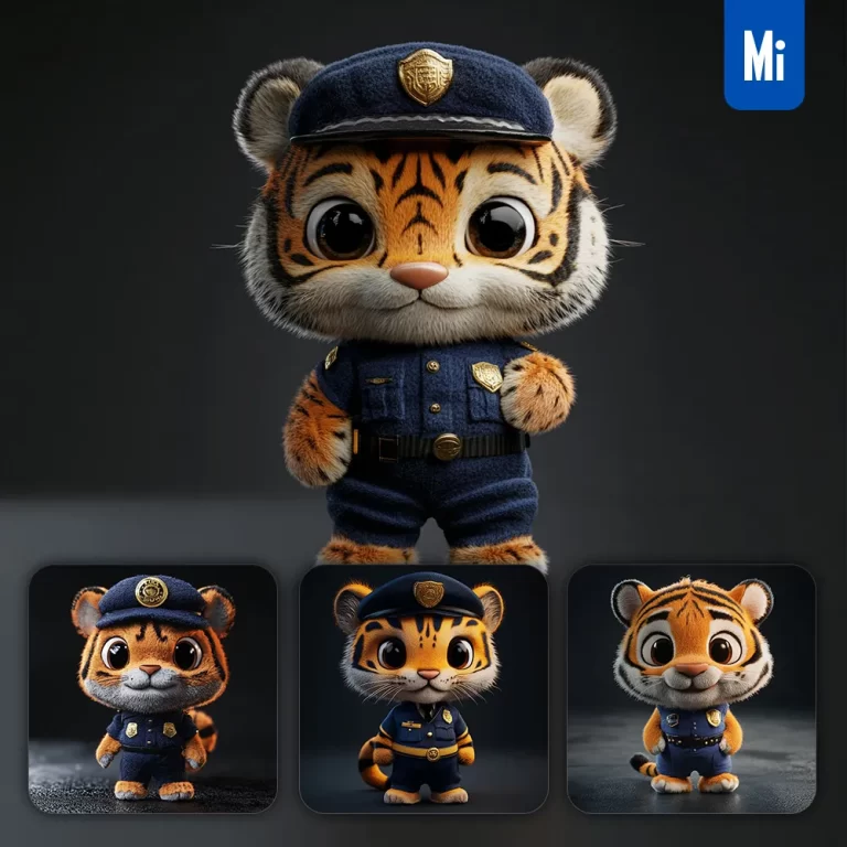 midjourney prompt tiger police policeman popmart blindbox 3D cartoon