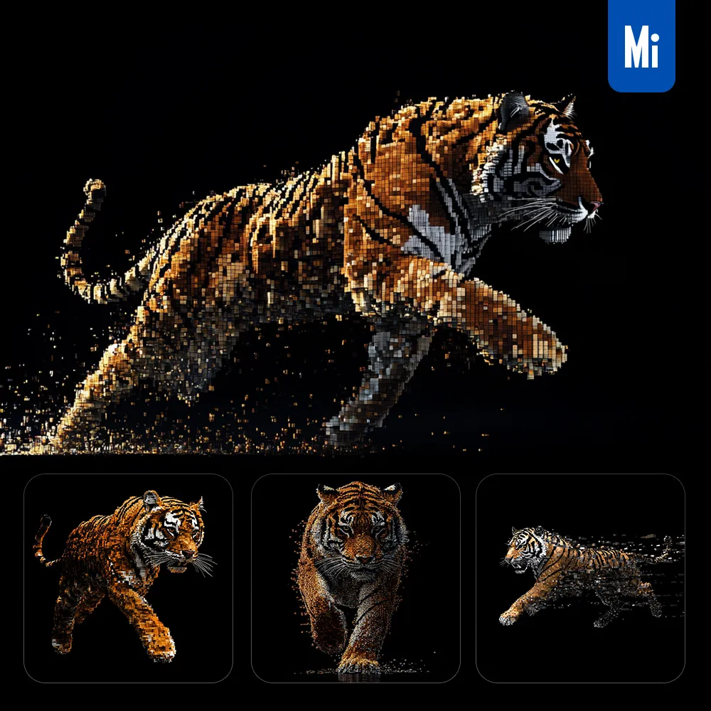 midjourney prompt tiger running cube abstract 3D