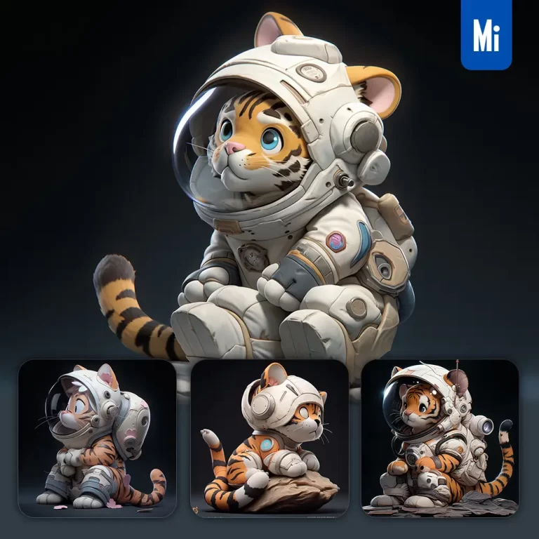 midjourney prompt tiger sit white astronaut helmet spaceman 3D toy