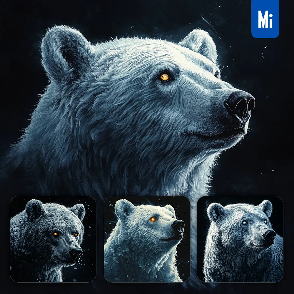 midjourney prompt white bear head face airbrush painting photography