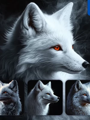 Midjourney Prompt White Fox Head Face Airbrush Painting Photography