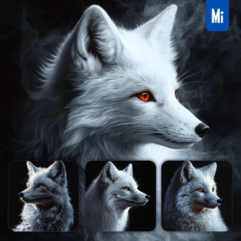 midjourney prompt white fox head face airbrush painting photography