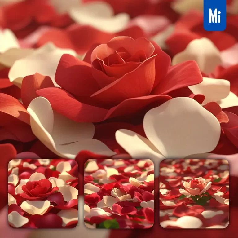 midjourney prompt white red petal rose flower digital art 3D animation