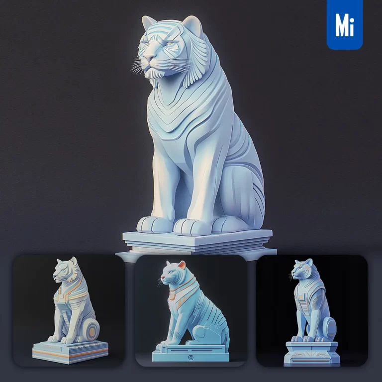 midjourney prompt white tiger modular sci-fi statue illustration 3D