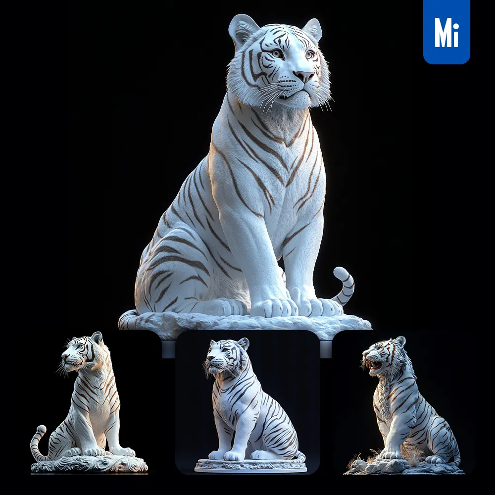 midjourney prompt white tiger statue realistic 3D photography