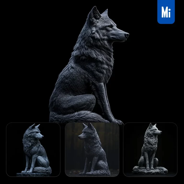 midjourney prompt wolf statue realistic 3D photography