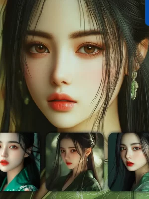 Midjourney Prompt Woman Girl Beautiful Asian Green Face Portrait Photography