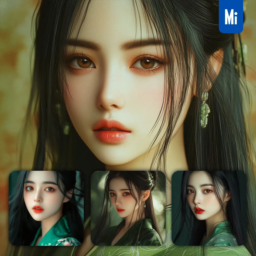 midjourney prompt woman girl beautiful Asian green face portrait photography