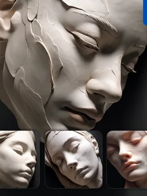 Midjourney Prompt Woman Girl Female Face Porcelain White Skin Sculpture 3d