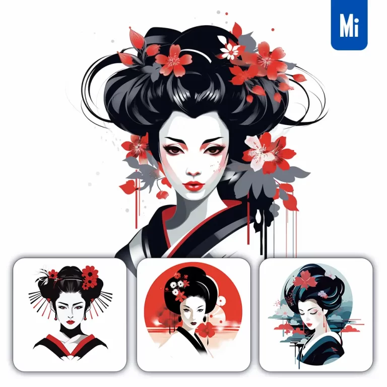 midjourney prompt woman girl geisha Japanese graphic vector illustration