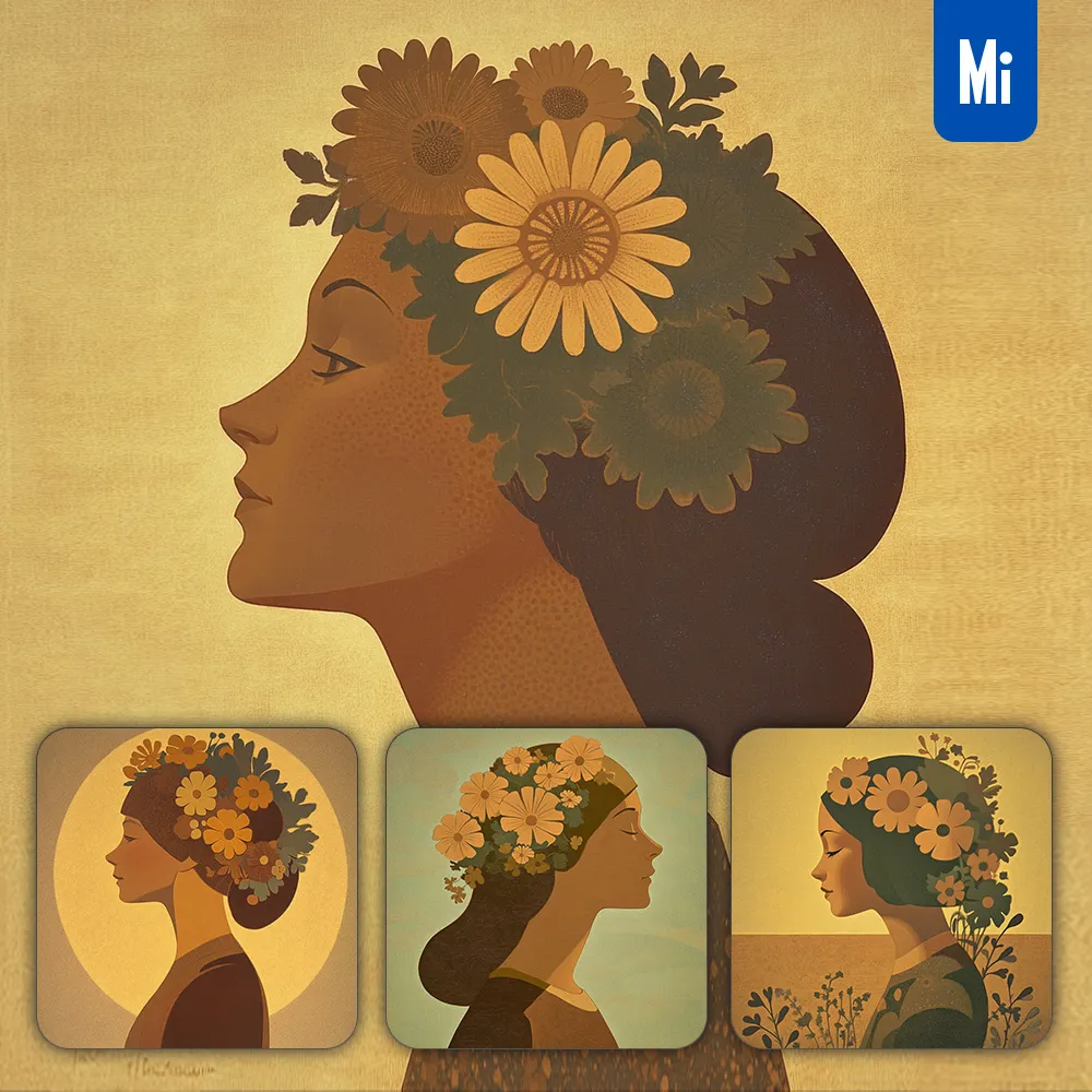 Midjourney Prompt Woman Head Flower Side Headwear Painting Illustration