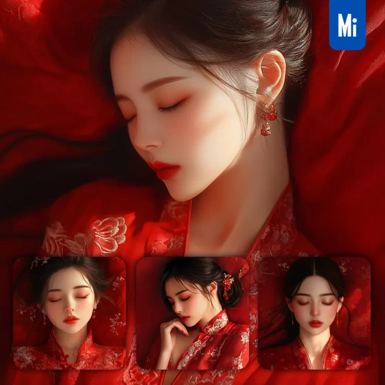 midjourney prompt woman red sleep Chinese 3D painting