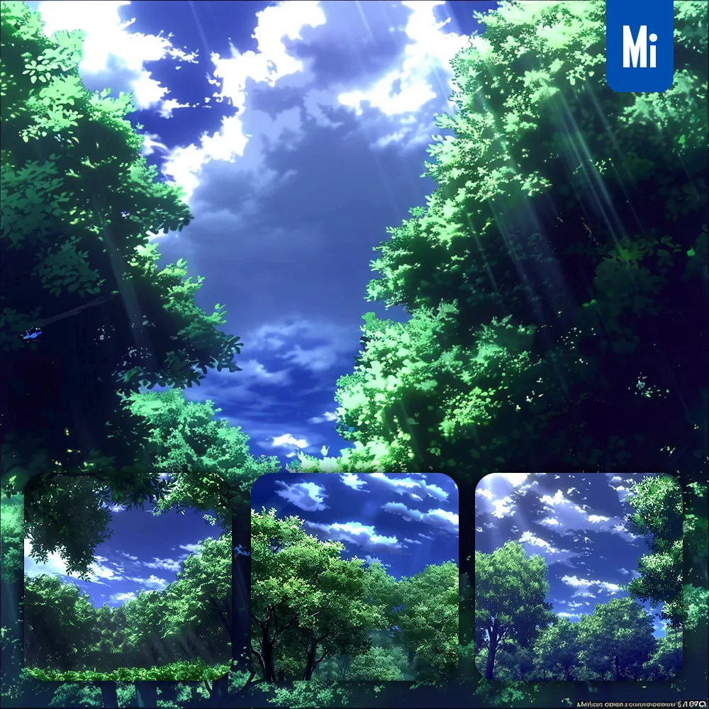 midjourney prompt woods blue sky green tree cloud animation