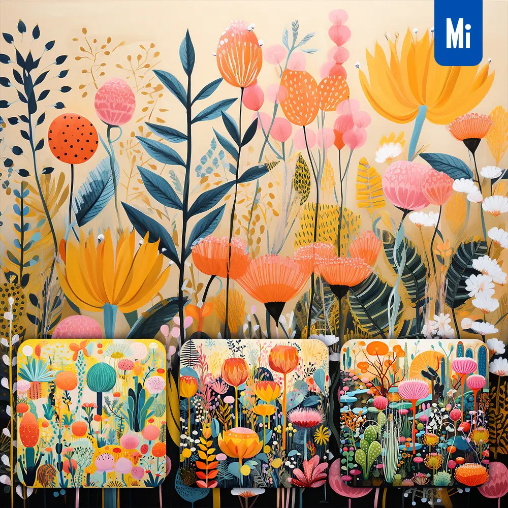 Midjourney Prompt Yellow Plant Pattern Colorful Painting Landscape Illustration