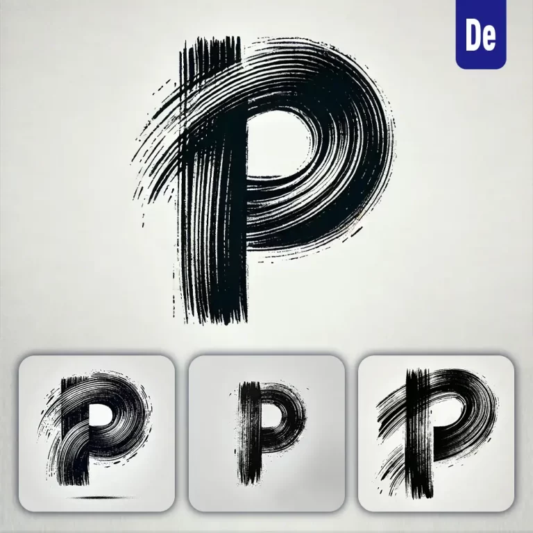 dalle prompt P letter Chinese brush stroke black ink hand drawing vector