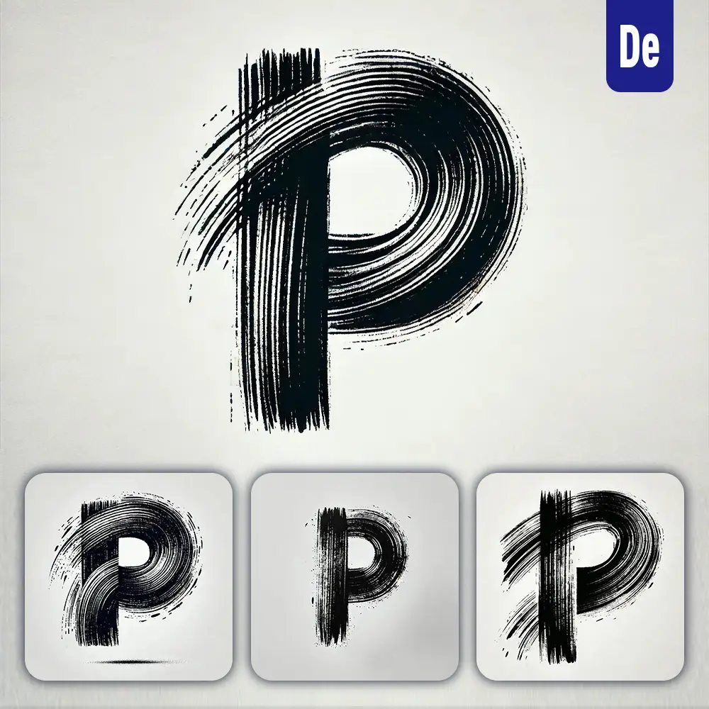 Dalle Prompt P Letter Chinese Brush Stroke Black Ink Hand Drawing Vector