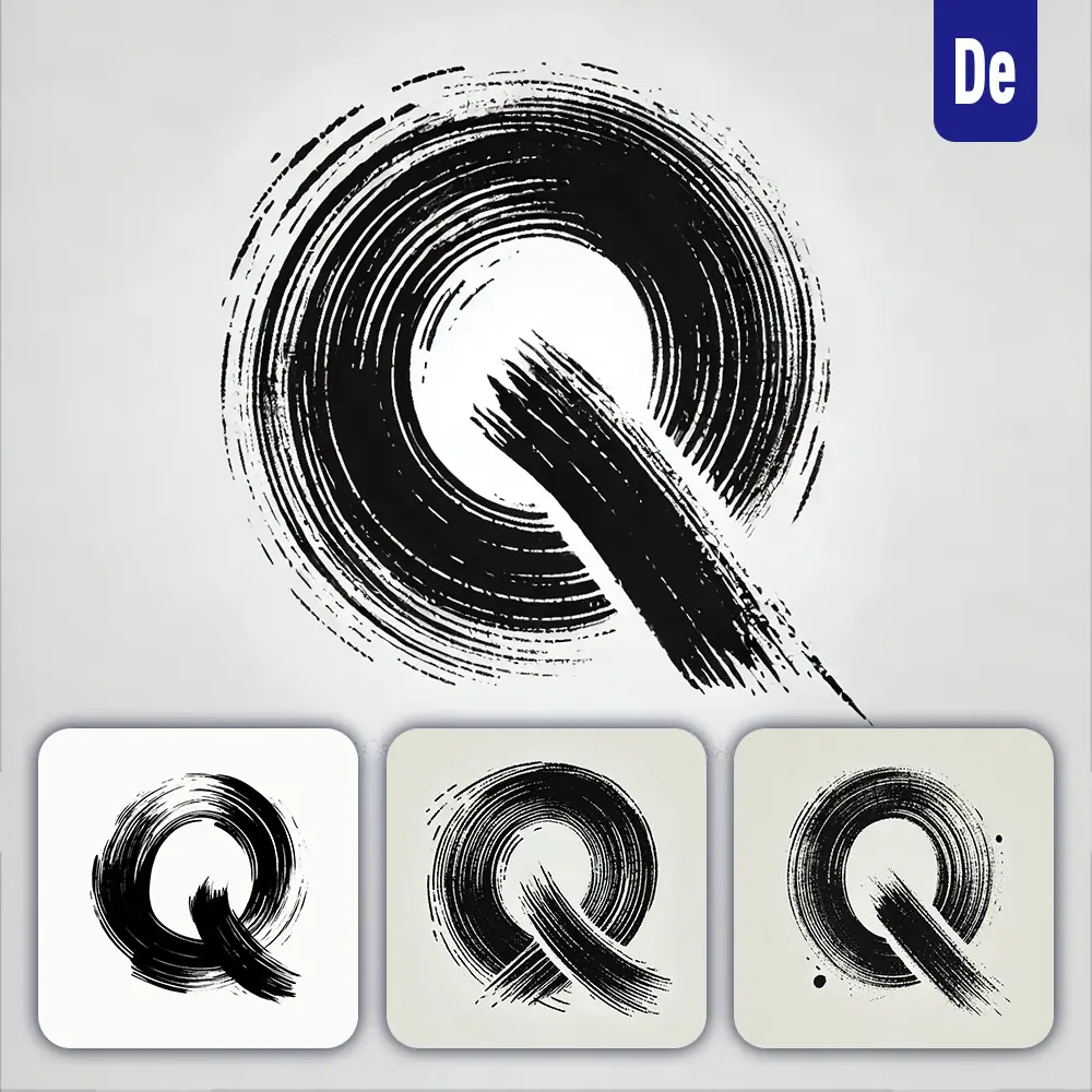 Dalle Prompt Q Letter Chinese Brush Stroke Black Ink Hand Drawing Vector