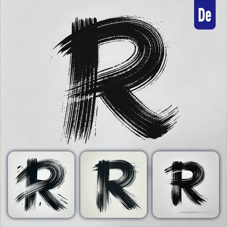 dalle prompt R letter Chinese brush stroke black ink hand drawing vector