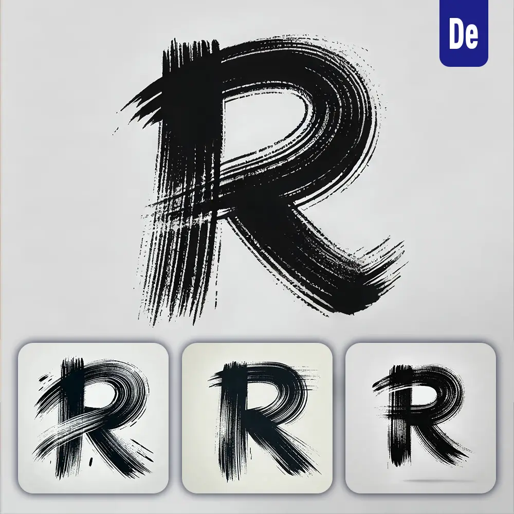 Dalle Prompt R Letter Chinese Brush Stroke Black Ink Hand Drawing Vector