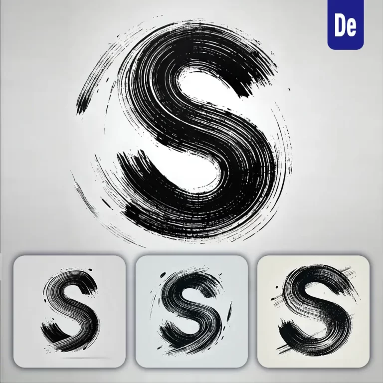 dalle prompt S letter Chinese brush stroke black ink hand drawing vector