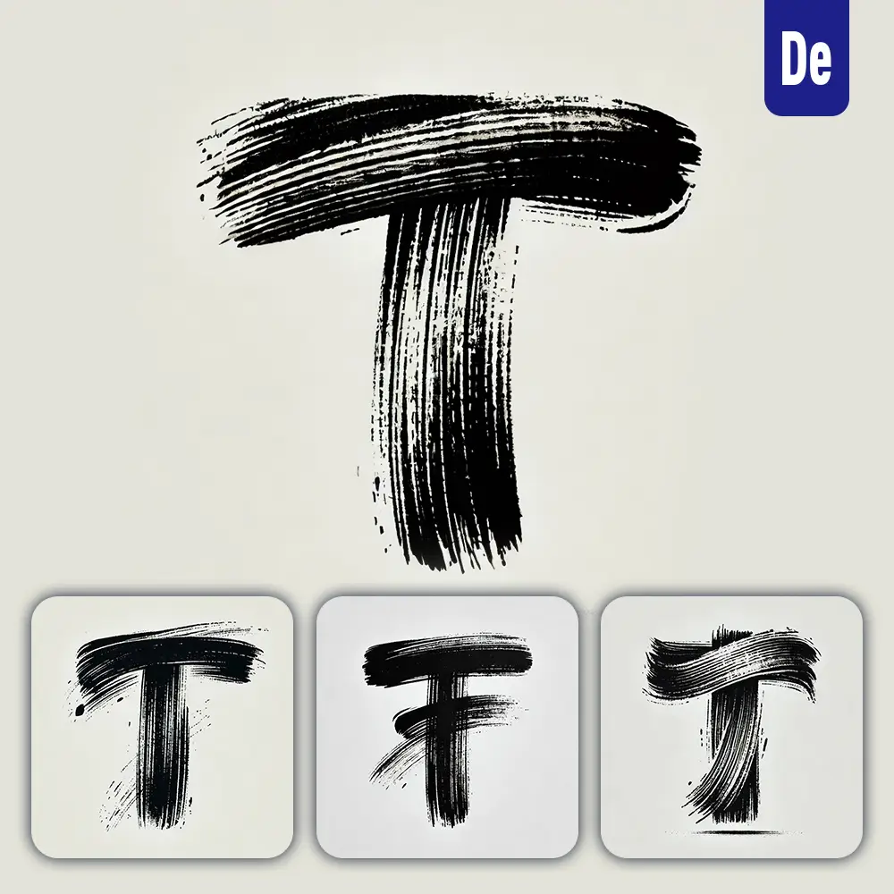 Dalle Prompt T Letter Chinese Brush Stroke Black Ink Hand Drawing Vector