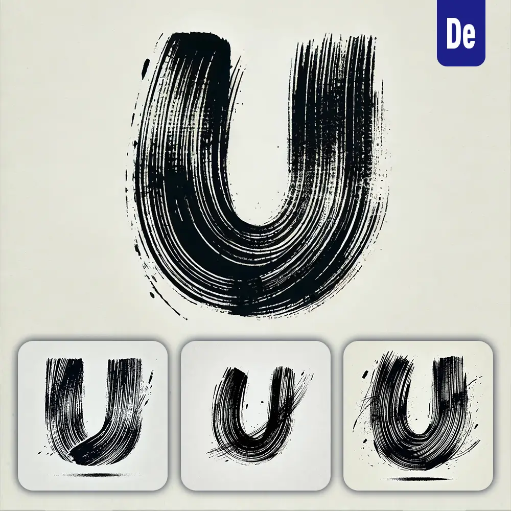 Dalle Prompt U Letter Chinese Brush Stroke Black Ink Hand Drawing Vector