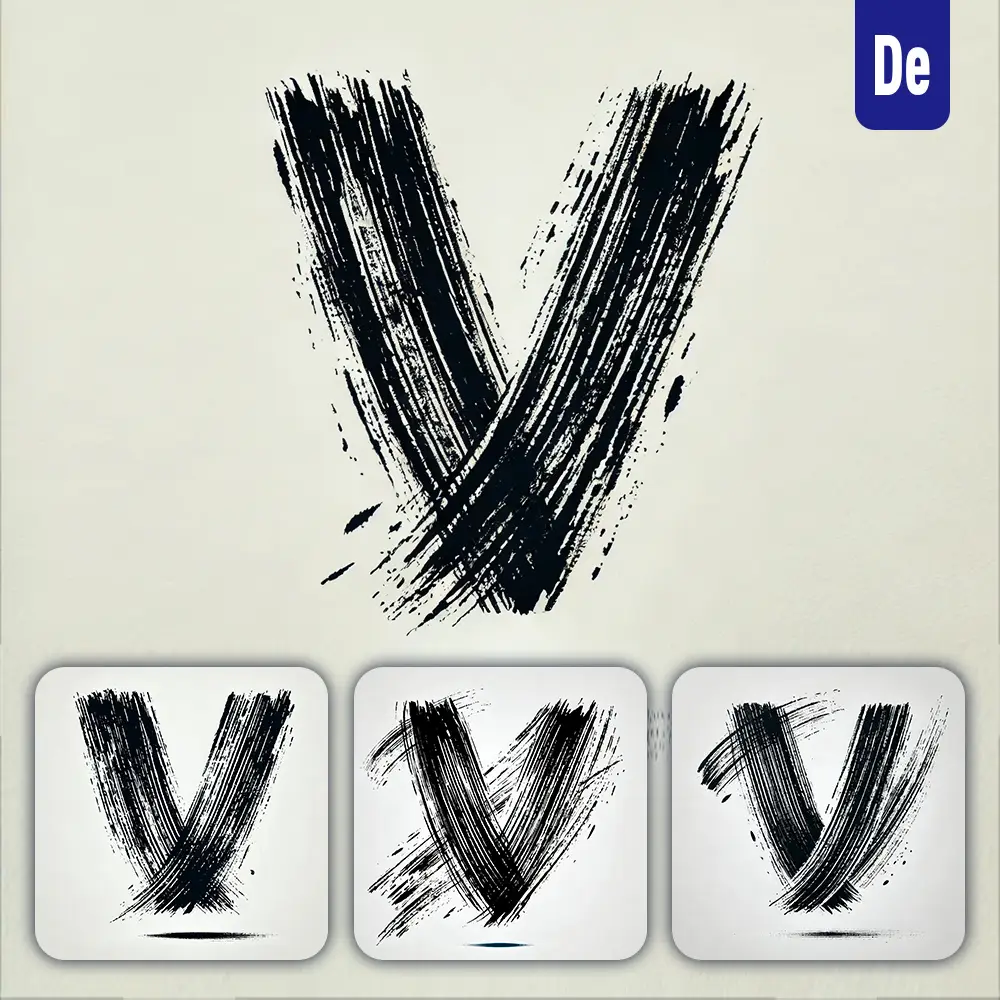 Dalle Prompt V Letter Chinese Brush Stroke Black Ink Hand Drawing Vector