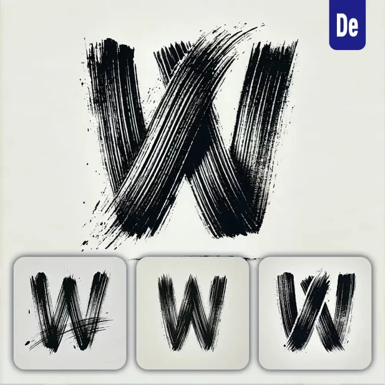 dalle prompt W letter Chinese brush stroke black ink hand drawing vector