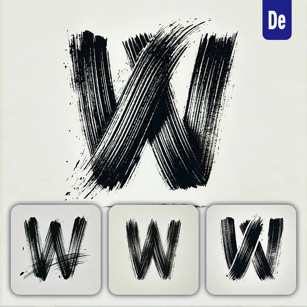 Dalle Prompt W Letter Chinese Brush Stroke Black Ink Hand Drawing Vector
