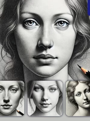 Dalle Prompt Girl Woman Face Pencil Drawing Head Black And White Sketch