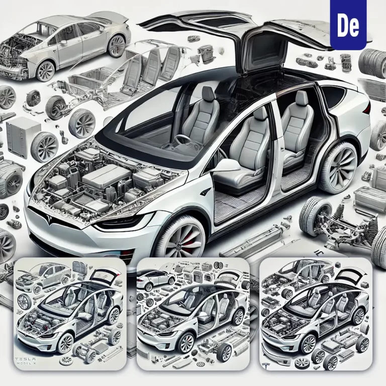 dalle prompt model X Tesla 3D breakdown exploded drawing illustration