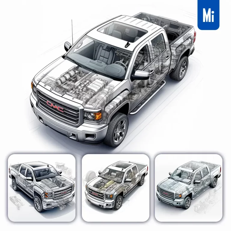 midjourney prompt GMC Sierra pickup 3D breakdown drawing illustration